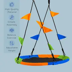 Outsunny Kid Nest Swing Seat Saucer Tree Swing 40 Inch/100cm Adjustable Rope Outdoor Indoor for Kids Over 3 Years Old Multi-Colour - 5
