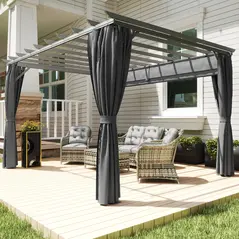 Outsunny 3.6 x 3(m) Outdoor Pergola with Retractable Roof and Curtains, Garden Gazebo Canopy Sun Shade Shelter with Aluminum Frame, Dark Grey - 2