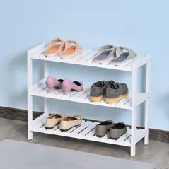 HOMCOM 3-Tier Shoe Rack Wood Frame Slatted Shelves Spacious Open Hygienic Storage Home Hallway Furniture Family Guests 70L x 26W x 57.5H cm - White - 7