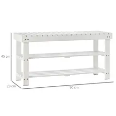 HOMCOM Shoe Bench, 3-Tier Wooden Shoe Rack with Hidden Storage Compartment, Slatted Shelves, Home Storage Unit, Hallway Furniture, White, 90L x 29W x45H cm - 3