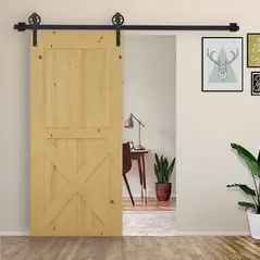 HOMCOM 6.6 FT/ 2000mm Carbon Steel Sliding Barn Door Kits Hardware Closet Set Track System for Single Wooden Door Industrial Wheel Style Roller - 8