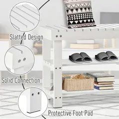 HOMCOM Shoe Bench, 3-Tier Wooden Shoe Rack with Hidden Storage Compartment, Slatted Shelves, Home Storage Unit, Hallway Furniture, White, 90L x 29W x45H cm - 6