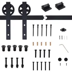 HOMCOM 6.6 FT/ 2000mm Carbon Steel Sliding Barn Door Kits Hardware Closet Set Track System for Single Wooden Door Industrial Wheel Style Roller - 6