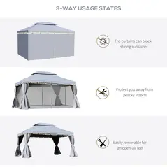 Outsunny 3 x 4m Aluminium Garden Gazebo, Marquee Canopy Shelter Pavilion Party Tent with Nets and Curtains for Garden and Deck, Grey - 4