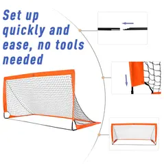 HOMCOM Set of 2 Football Goal Net 6 x 3 ft Foldable Outdoor Sport Training Teens Adults Football with Carrying Bag Orange - 5
