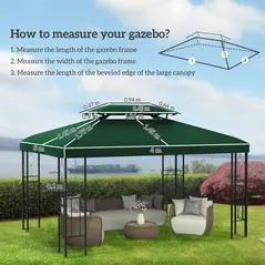 Outsunny Gazebo Roof Replacement, for 3 x 4m Frames - Green - 3