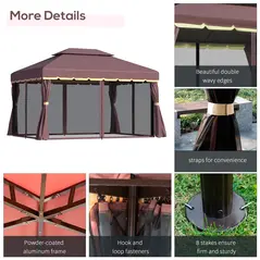Outsunny 3 x 4m Aluminium Garden Gazebo, Marquee Canopy Shelter Pavilion Party Tent with Nets and Curtains for Garden and Deck, Coffee - 5