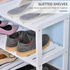 HOMCOM 3-Tier Shoe Rack Wood Frame Slatted Shelves Spacious Open Hygienic Storage Home Hallway Furniture Family Guests 70L x 26W x 57.5H cm - White - 5