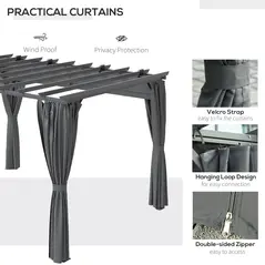 Outsunny 3.6 x 3(m) Outdoor Pergola with Retractable Roof and Curtains, Garden Gazebo Canopy Sun Shade Shelter with Aluminum Frame, Dark Grey - 5