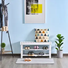 HOMCOM Shoe Bench, 3-Tier Wooden Shoe Rack with Hidden Storage Compartment, Slatted Shelves, Home Storage Unit, Hallway Furniture, White, 90L x 29W x45H cm - 2