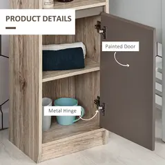 HOMCOM Narrow Bathroom Cabinet, Slim Bathroom Storage Unit with Open Compartment, Freestanding Storage Cupboard with Adjustable Shelves for Small Spaces, 30 x 24 x 170 cm, Grey and Oak - 5