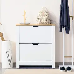 HOMCOM Narrow Shoe Cabinet, Space Saving Shoe Storage Cabinet with 2 Flip Drawers and Adjustable Shelves for 6-12 Pairs of Shoes for Hallways and Living Room, White - 2