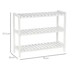 HOMCOM 3-Tier Shoe Rack Wood Frame Slatted Shelves Spacious Open Hygienic Storage Home Hallway Furniture Family Guests 70L x 26W x 57.5H cm - White - 3