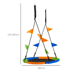 Outsunny Kid Nest Swing Seat Saucer Tree Swing 40 Inch/100cm Adjustable Rope Outdoor Indoor for Kids Over 3 Years Old Multi-Colour - 3