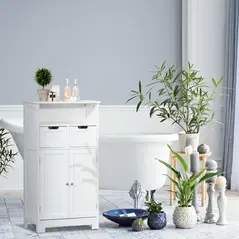 kleankin Bathroom Cabinet, Free Standing Bathroom Storage Cabinet with 2 Drawers and Adjustable Shelf, Small Bathroom Storage Unit, White - 8