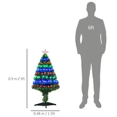 HOMCOM 3 Feet Prelit Artificial Christmas Tree with Multi-Coloured Fiber Optic LED Light, Holiday Home Xmas Decoration, Green - 3