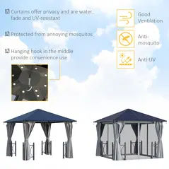 Outsunny 3 x 3(m) Hardtop Gazebo Canopy with Polycarbonate Roof, Steel & Aluminium Frame, Garden Pavilion with Mosquito Netting and Curtains, Black - 6