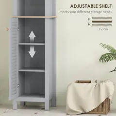 kleankin Bathroom Floor Storage Cabinet with 3 Tier Shelf and Cupboard with Door, Free Standing Linen Tower, Tall Slim Side Organizer Shelves, Grey - 5