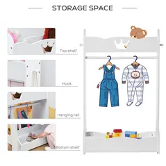 HOMCOM Kids Clothes Rail Wooden Hanging Rack with Storage Shelves Children Garment Freestanding Wardrobe for 3-8 Years Toddler, White - 5