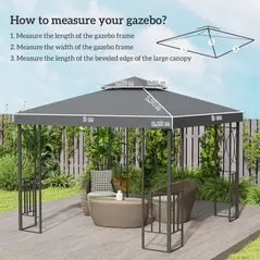 Outsunny 3(m) Gazebo Top Cover Double Tier Canopy Replacement Pavilion Roof Deep Grey - 3