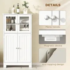 kleankin Bathroom Floor Cabinet, Freestanding Kitchen Cupboard with 2 Drawers, Adjustable Shelves and Tempered Glass Door, Wooden  Storage Unit for Living Room Kitchen Hallway - 6