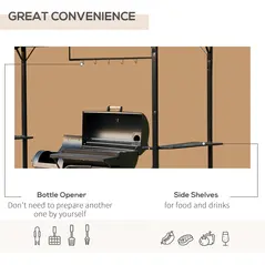 Outsunny Metal Smoking Gazebo Marquee Garden Patio BBQ Tent Grill Canopy Awning Shelter - Coffee - 5