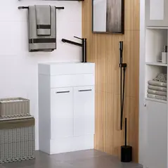 kleankin Under Sink Bathroom Vanity Unit Ceramic Basin Sink Cloakroom Storage Cabinet Home Furniture - 2