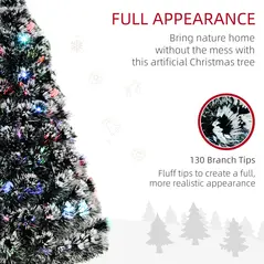 HOMCOM 4ft Artificial Prelit Christmas Tree, Snow Xmas Tree with Colourful LED Lighting Fiber Optics, Green White - 5