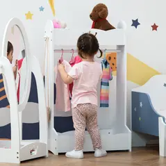 HOMCOM Kids Clothes Rail Wooden Hanging Rack with Storage Shelves Children Garment Freestanding Wardrobe for 3-8 Years Toddler, White - 7