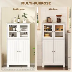 kleankin Bathroom Floor Cabinet, Freestanding Kitchen Cupboard with 2 Drawers, Adjustable Shelves and Tempered Glass Door, Wooden  Storage Unit for Living Room Kitchen Hallway - 4