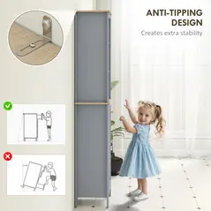 kleankin Bathroom Floor Storage Cabinet with 3 Tier Shelf and Cupboard with Door, Free Standing Linen Tower, Tall Slim Side Organizer Shelves, Grey - 6
