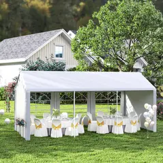 Outsunny 6m x 3m Garden Gazebo Marquee Wedding Shelter Level 4 Wind Protection, White - 9