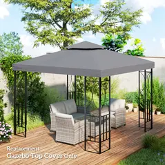 Outsunny 3(m) Gazebo Top Cover Double Tier Canopy Replacement Pavilion Roof Deep Grey - 2
