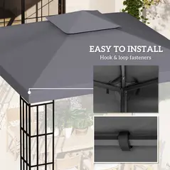 Outsunny 3(m) Gazebo Top Cover Double Tier Canopy Replacement Pavilion Roof Deep Grey - 5