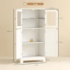 kleankin Bathroom Floor Cabinet, Freestanding Kitchen Cupboard with 2 Drawers, Adjustable Shelves and Tempered Glass Door, Wooden  Storage Unit for Living Room Kitchen Hallway - 3