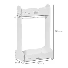 HOMCOM Kids Clothes Rail Wooden Hanging Rack with Storage Shelves Children Garment Freestanding Wardrobe for 3-8 Years Toddler, White - 3