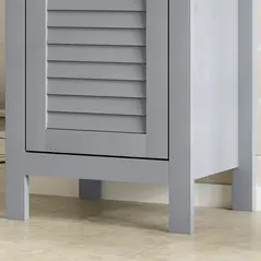 kleankin Bathroom Floor Storage Cabinet with 3 Tier Shelf and Cupboard with Door, Free Standing Linen Tower, Tall Slim Side Organizer Shelves, Grey - 9