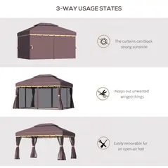Outsunny 3 x 4m Aluminium Garden Gazebo, Marquee Canopy Shelter Pavilion Party Tent with Nets and Curtains for Garden and Deck, Coffee - 7