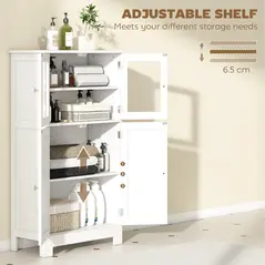 kleankin Bathroom Floor Cabinet, Freestanding Kitchen Cupboard with 2 Drawers, Adjustable Shelves and Tempered Glass Door, Wooden  Storage Unit for Living Room Kitchen Hallway - 5