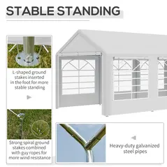 Outsunny 6m x 3m Garden Gazebo Marquee Wedding Shelter Level 4 Wind Protection, White - 5