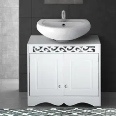 HOMCOM Bathroom Under Sink Storage Cabinet 2 Door Wooden Cupboard Vanity Units - 2