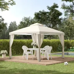 Outsunny 3 x 3 m Metal Gazebo, Garden Pavillion, Double Roof Outdoor Canopy Shelter with Mesh Sidewalls, Cream White - 2