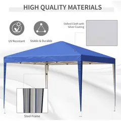 Outsunny 3 x 3M Garden Pop Up Gazebo Height Adjustable Marquee Party Tent Wedding Canopy with Carrying Bag, Blue - 4