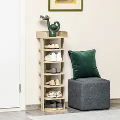 HOMCOM 7 Tier Shoe Rack Organizer Storage Shelf Wooden Display Cabinet for Entryway Living Room Bedroom Oak - 2