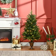 HOMCOM 1.2m 4ft Christmas Tree Entrance Décor 750 Tips Xmas Pre-lit Tree 80 LED with Vase Base - 2