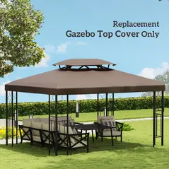 Outsunny 3x4m Gazebo Replacement Roof Canopy 2 Tier Top UV Cover Garden Patio Outdoor Sun Awning Shelters, Brown  (TOP COVER ONLY) - 7