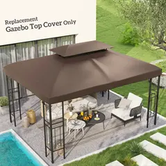 Outsunny 3x4m Gazebo Replacement Roof Canopy 2 Tier Top UV Cover Garden Patio Outdoor Sun Awning Shelters, Brown  (TOP COVER ONLY) - 2
