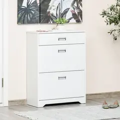 HOMCOM Shoe Cabinet, Slim Shoe Storage Cabinet with Drawer, 2 Flip-up Doors and Adjustable Shelf, Narrow Shoe Cupboard for 16 Pairs of Shoes for Entryway, Hallway, White - 2