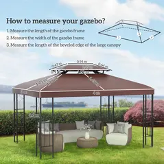 Outsunny 3x4m Gazebo Replacement Roof Canopy 2 Tier Top UV Cover Garden Patio Outdoor Sun Awning Shelters, Brown  (TOP COVER ONLY) - 3
