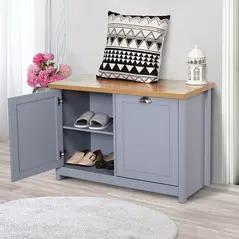 HOMCOM Shoe Cabinet, Modern Shoe Bench with 2 Doors for Hallway, Entryway, Grey - 8